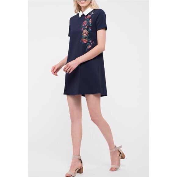 Blu Pepper Collared Floral Embroidered Dress M - Picture 2 of 6